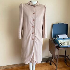 VTG Kashmiracle Coat Wellington Sz Small Beige Tan Long Button Down w/ Gloves